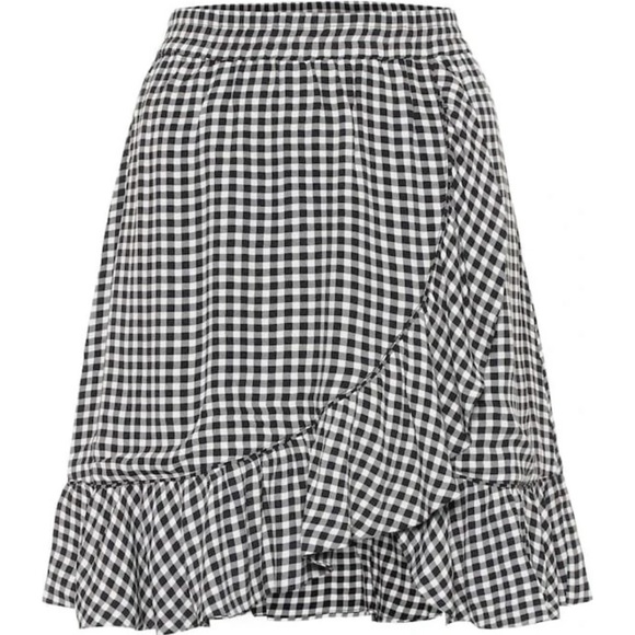 Ganni Dresses & Skirts - Ganni gingham crêpe mini skirt b&w ruffle size 36 / S